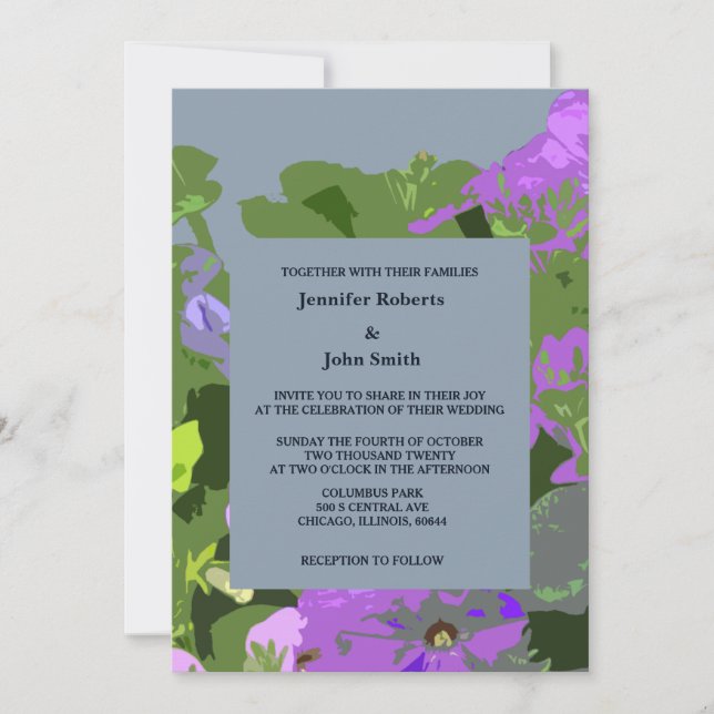 Invitación Duste Blue Violet Floral Resumen Elegante Boda (Anverso)