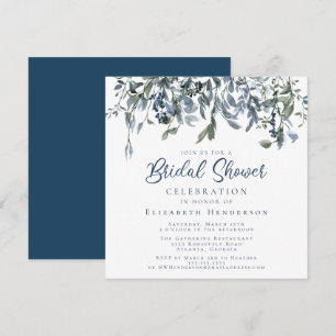 Invitación Duste Blue Watercolor Floral Bridal Shower