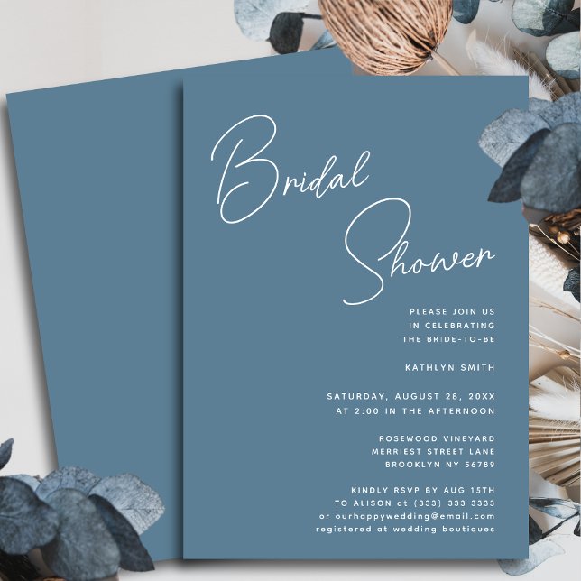 Invitación Duste Blue Whimsical Script Moda Bridal Shower (Subido por el creador)