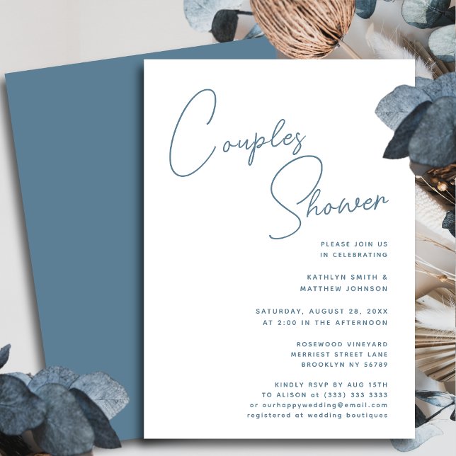 Invitación Duste Blue Whimsical Script Moda Ducha Parejas (Subido por el creador)