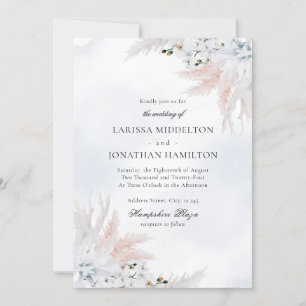 Invitación Duste Blue & White Rubor Floral Beach Wedding