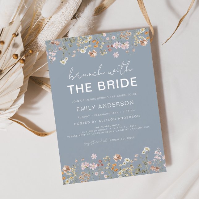Invitación Duste Blue Wildflower Bridal Shower Brunch Floral (Subido por el creador)