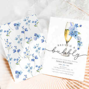 Invitación Duste Blue Wildflower Brunch Bubbly Bridal Shower