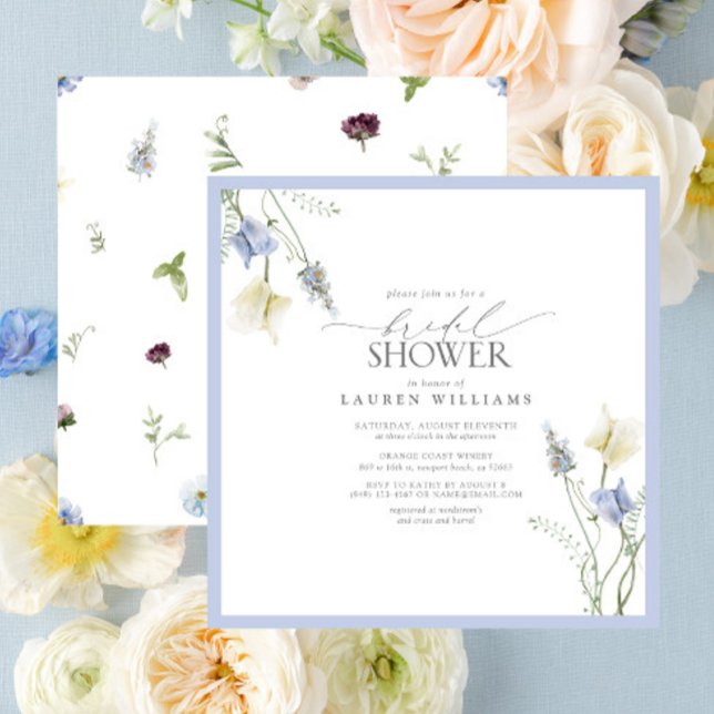 Invitación Duste Blue Wildflower Floral Floral Bridal Shower (Bridal Shower Invitation!)