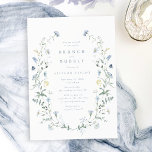 Invitación Duste Blue Wildflower Rustic Boho Bridal Shower<br><div class="desc">La corona de flores silvestres elegante y delicada de acuarela encuadra los detalles del evento. Paletas pasteles de amarillo pálido, blanco roto, verde sabio, azul polvoriento y vegetación botánica, Gran brunch floral y burbujas de duchas nupciales invitaciones para el moderno fiesta rústico, fiesta de jardín de boho en primavera y...</div>