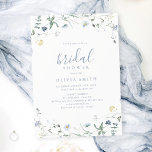 Invitación Duste Blue Wildflower Rustic Boho Bridal Shower<br><div class="desc">Elegante y delicado diseño de flores silvestres acuáticas. Paletas pasteles de amarillo pálido, blanco roto, verde sabio, azul polvoriento y vegetación botánica, sencillas y románticas. Grandes invitaciones a la ducha de novias florales para fiesta rústico moderno, fiesta de jardín de boho en primavera y verano. Vea todas las piezas coincidentes...</div>