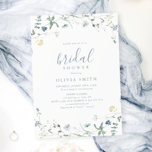 Invitación Duste Blue Wildflower Rustic Boho Bridal Shower