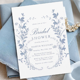 Invitación Duste Blue Wildflower Silhouette Bridal Shower