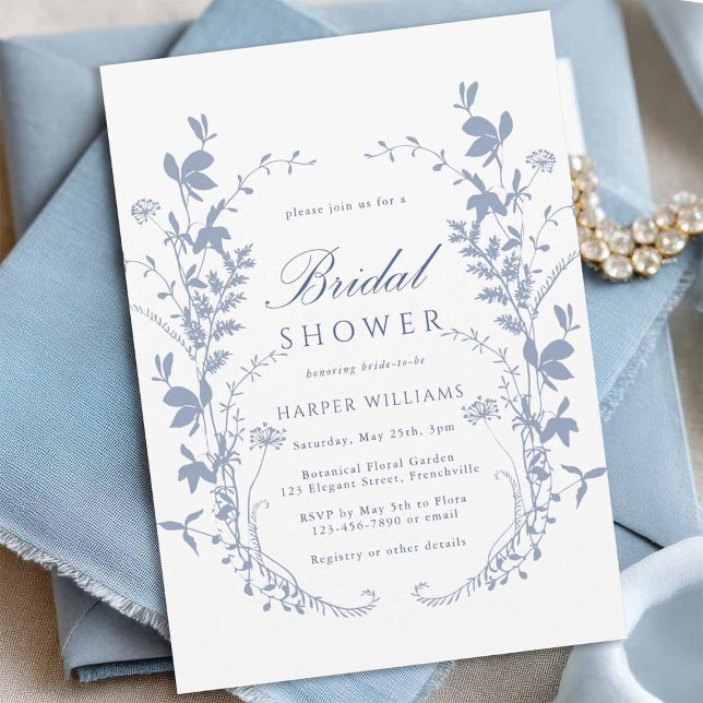 Invitación Duste Blue Wildflower Silhouette Bridal Shower (Subido por el creador)