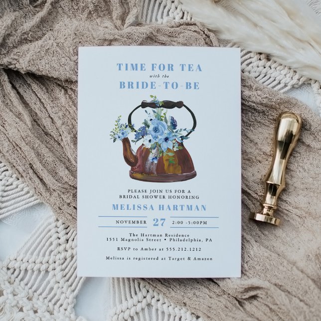 Invitación Duste Blue Wildflower Tea Fiesta Bridal Shower (Subido por el creador)