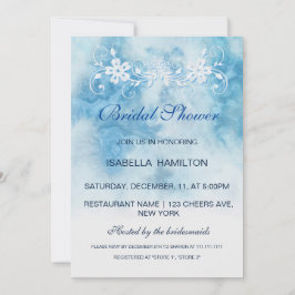 Invitación Duste Blue Winter Script Caligrafía Bridal Shower