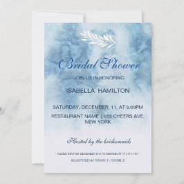 Invitación Duste Blue Winter Script Caligrafía Bridal Shower
