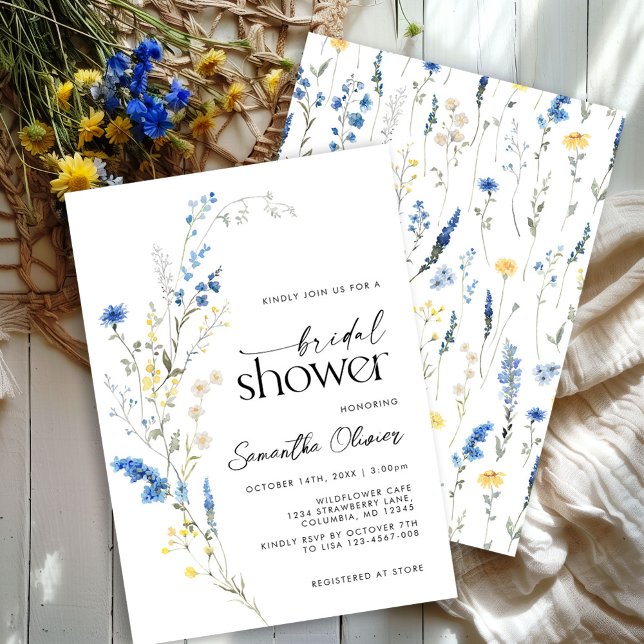 Invitación Duste Blue Yellow Dainty Floral Boho Bridal Shower (Subido por el creador)