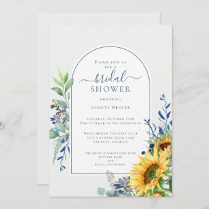 Invitación Duste Blue Yellow Sunflower Bridal Shower