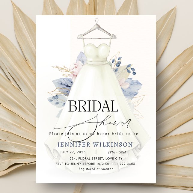 Invitación Duste Boda azul vestido vestido vestido vestido ve (Dusty Blue Wedding Gown Dress Bridal Shower Invitation)