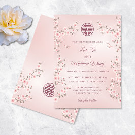 Invitación Duste Boda chino con flores de cerezo rosado