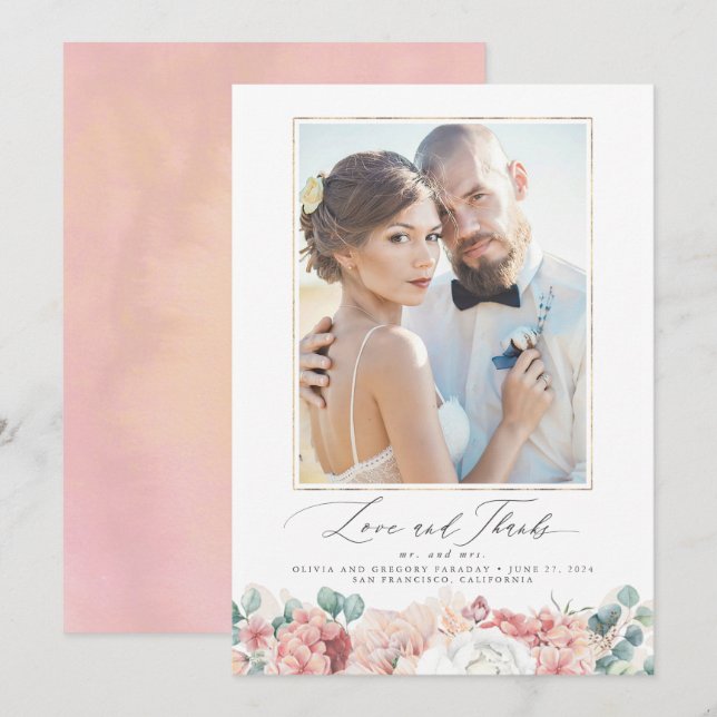 Invitación Duste Boda Floral Rosa Rosa (Anverso / Reverso)