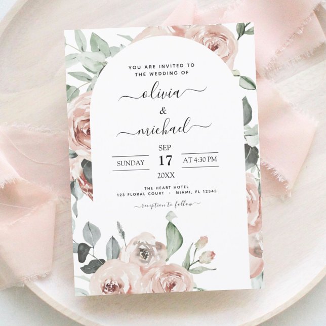 Invitación Duste Boda floral verde de salvia rosada (Subido por el creador)