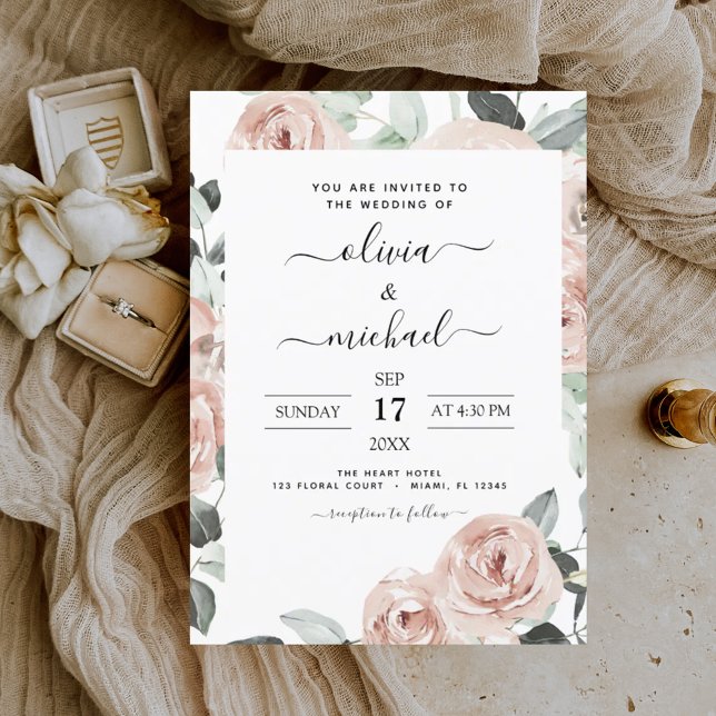 Invitación Duste Boda floral verde de salvia rosada (Subido por el creador)