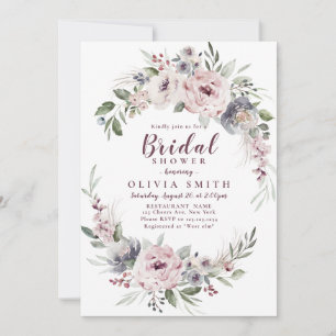 Invitación Duste boho rosa floral ducha de novia