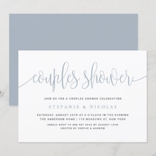 Invitación Duste Bonito azul caligrafía Ducha de las parejas
