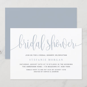 Invitación Duste caligrafía de Bonito azul ducha de novia
