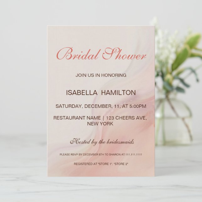 Invitación Duste caligrafía de guion de mármol rosa con ducha (Anverso de pie)