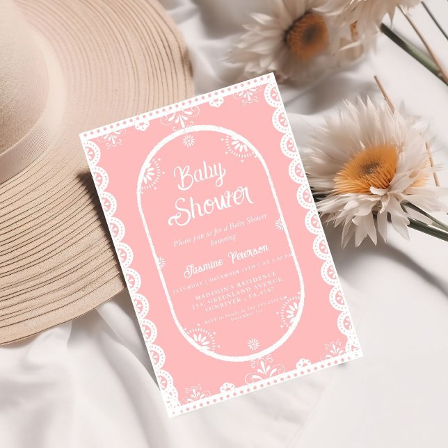 Invitación Duste Chica mexicano rosado ducha de bebé papel pi (Subido por el creador)