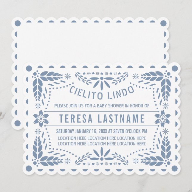 Invitación Duste cielito azul y blanco lindo bebé ducha (Anverso / Reverso)