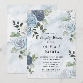 Invitación Duste color azul acuarela Rústica Parejas Florales