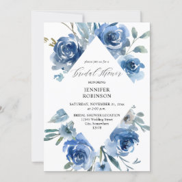 Invitación Duste ducha azul y azul floral de novia