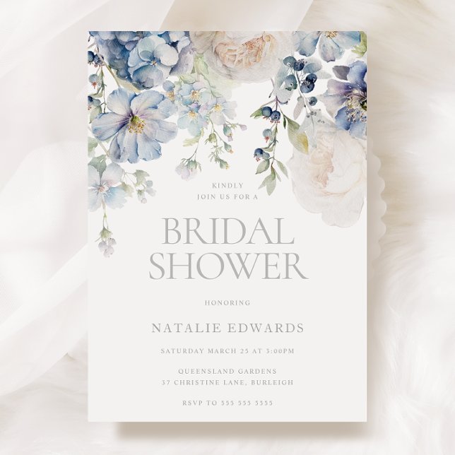 Invitación Duste ducha azul y blanca floral de novia (Subido por el creador)