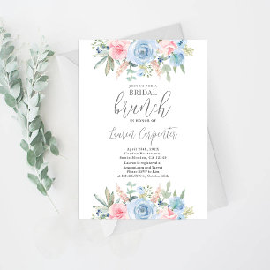 Invitación Duste ducha azul y rosa con flores de novia