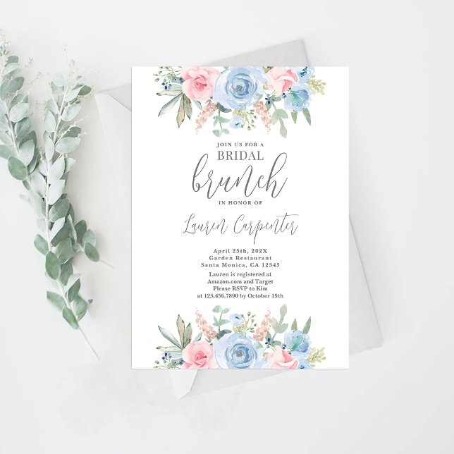 Invitación Duste ducha azul y rosa con flores de novia (Subido por el creador)