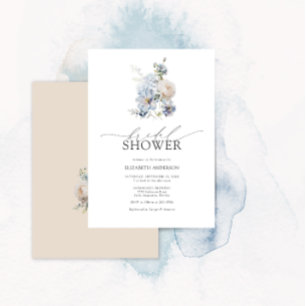 Invitación Duste ducha azul y Rubor rosa floral de novia