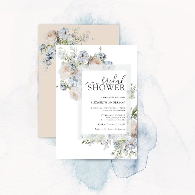 Invitación Duste ducha azul y Rubor rosa floral de novia (Subido por el creador)