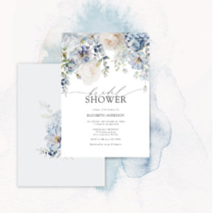 Invitación Duste ducha azul y Rubor rosa floral de novia
