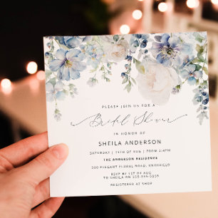 Invitación Duste ducha azul y Rubor rosa floral de novia