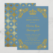 Duste ducha de novia azul y oro Royal Crown Damask