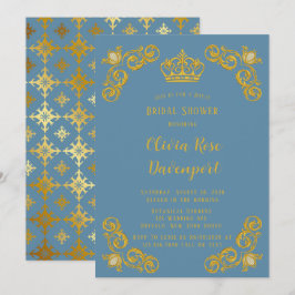Invitación Duste ducha de novia azul y oro Royal Crown Damask