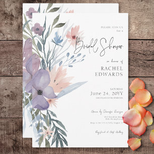 Invitación Duste ducha de novia con flores de boho morado y a