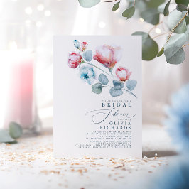 Invitación Duste ducha marrón azul y rosa con flores elegante