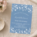 Invitación Duste fiesta de cumpleaños de estrellas blancas az<br><div class="desc">Fondo azul turbio,  decorado con estrellas blancas. Personalice y dé detalles de su nombre y fiesta. Fondo azul polvoriento.</div>
