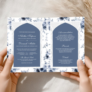 Invitación Duste floral azul en un solo Boda indio