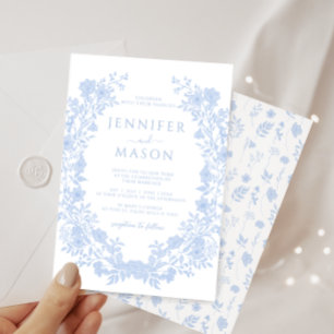 Invitación Duste floral azul floral bóveda boda clásico
