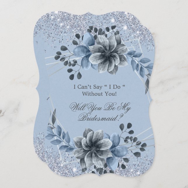 Invitación Duste Floral Azul, tú eres mi dama de honor (Anverso / Reverso)