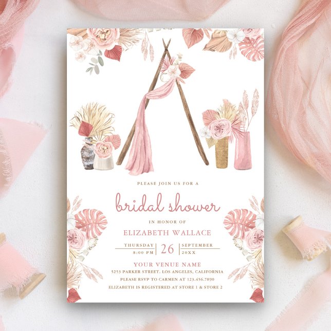 Invitación Duste Floral rosa Boho Beach Arbor Shower (Subido por el creador)
