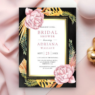 Invitación Duste Floral rosa Boho Palm Negro Ducha de novia