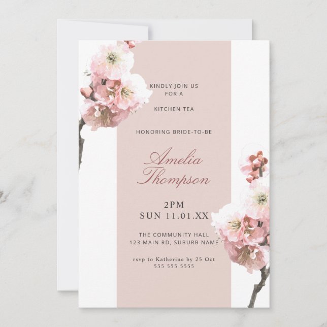 Invitación Duste Floral Rosa Floral Cerezo Blossom Bridal Sho (Anverso)