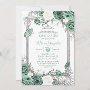 Invitación Duste Green Charra Mexicana Mis Quince Mariposa